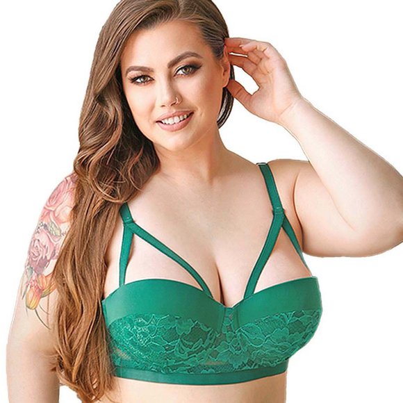 Strappy Bra and Gartered Panty Set Women 3x 4x Emerald Green High Waist Lingerie - Picture 6 of 9